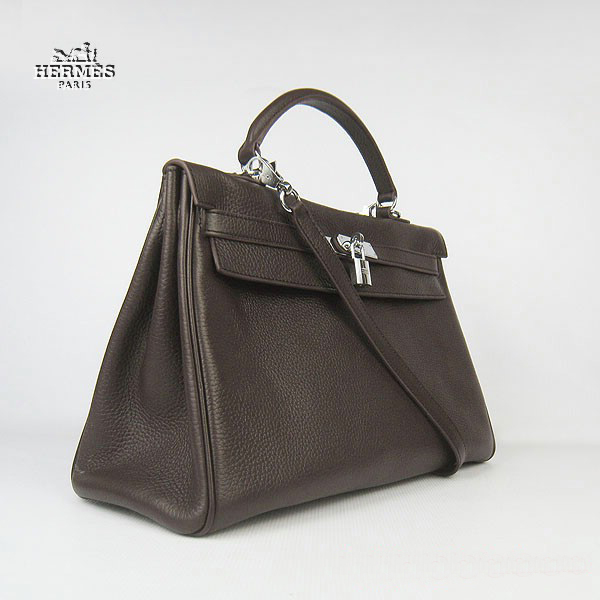 Hermes Kelly 35cm Togo Leather Bag Dark Coffee 6308 Silver Hardware