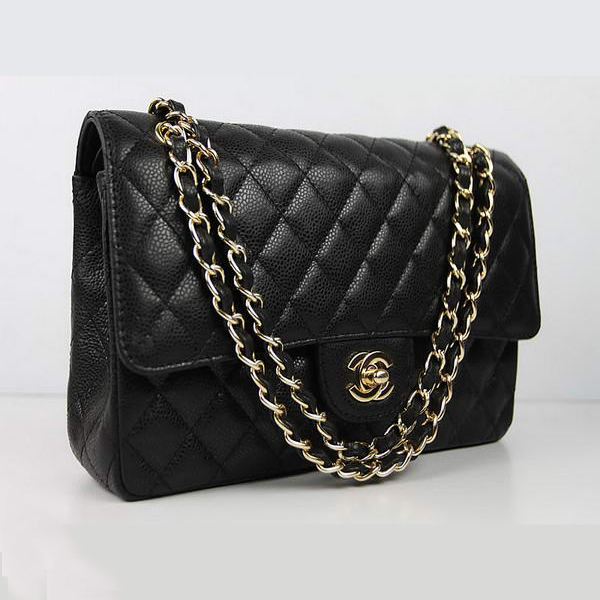 Chanel Caviar Leather Flap Bag A01112 Black Golden