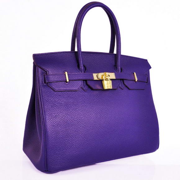 Hermes Birkin 35CM Tote Bags Granulate Calf Leather H35 Iris Purple Gold