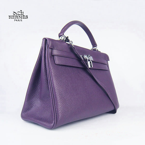 Hermes Kelly 35cm Togo Leather Bag Purple 6308 Silver Hardware