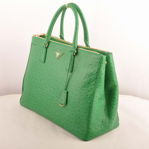 Prada Maxi Ostrich Leather Tote Bag Green