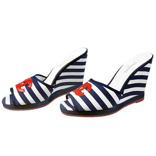 Chanel Cotton Blue/White Stripe Flats