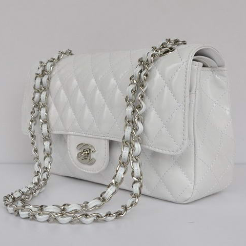 Chanel White Patent Leather Flap Bag Silver Hardware