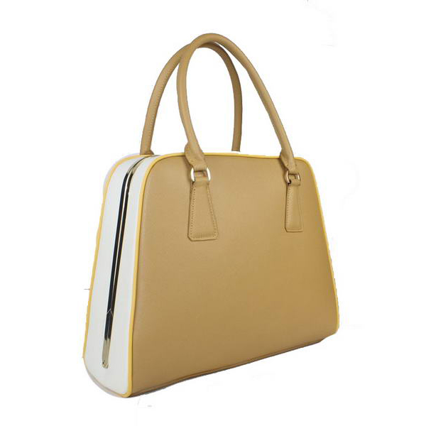 Prada Saffiano Leather Medium Tote Bag BL5018 Apricot&White