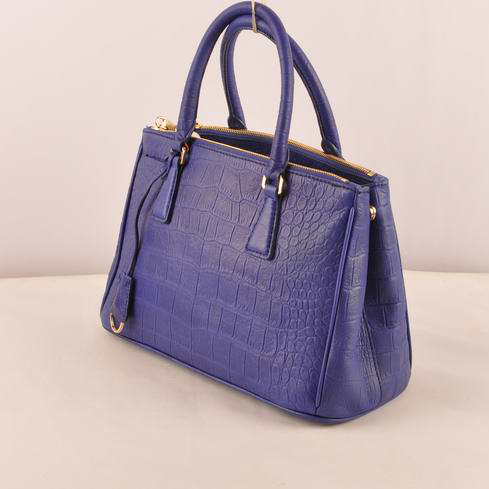 Prada Small Croco Leather Tote Bag Blue