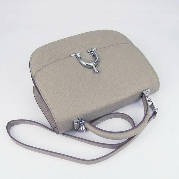 Hermes Stirrup Shoulder Bag Grey Calfskin Silver