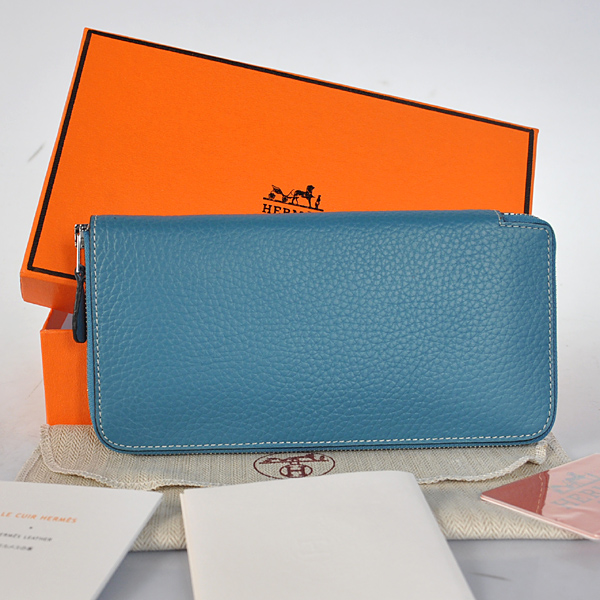 Hermes Evelyn Wallet clemence leather in Medium Blue