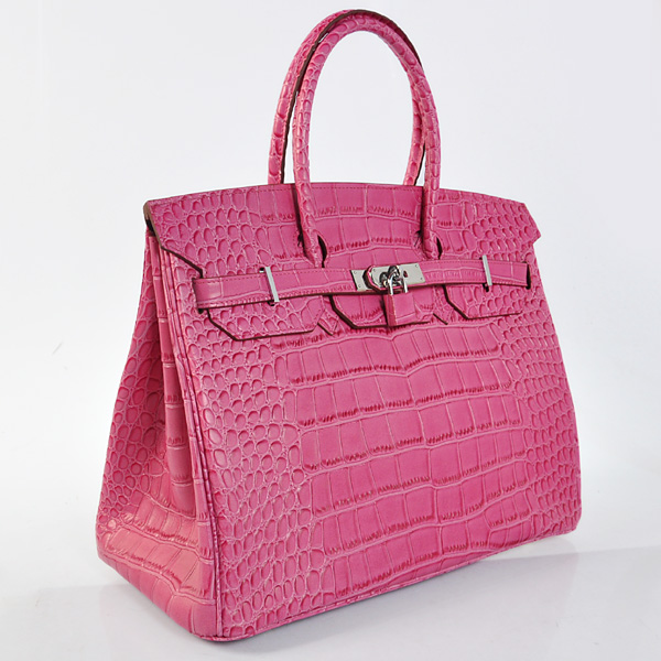 Hermes Birkin 35CM Peach Crocodile stripes leather(Silver)