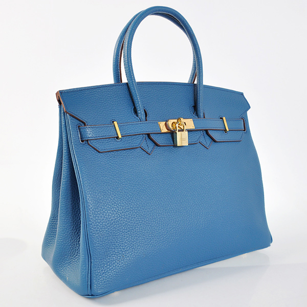 Hermes Birkin 35CM clemence leather in turkey blue with Gold hardware