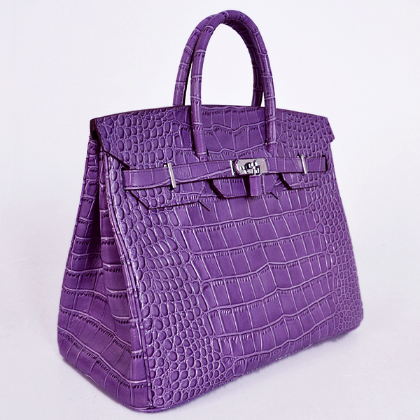 Hermes Birkin 35CM Purple Crocodile stripes leather(Silver)