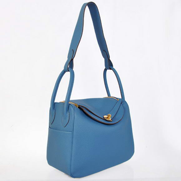 Hermes Lindy 30CM Havanne Handbags 1057 Blue Leather Silver Hardware