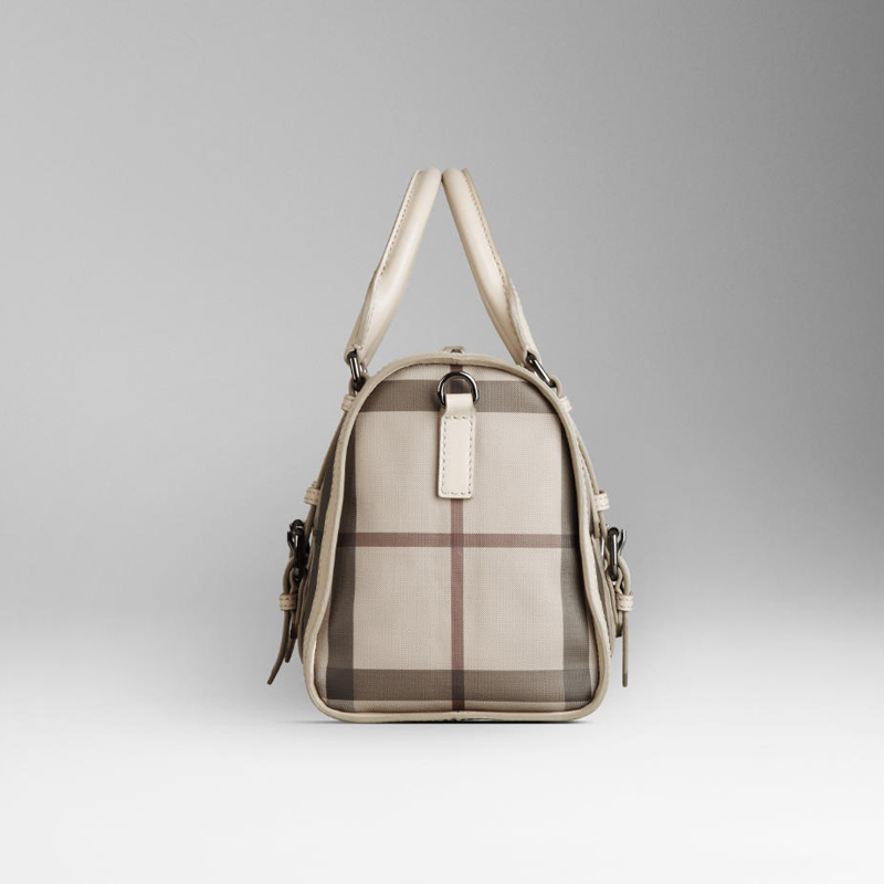 MEDIUM CHECK LEATHER BELTED BOWLING BAG