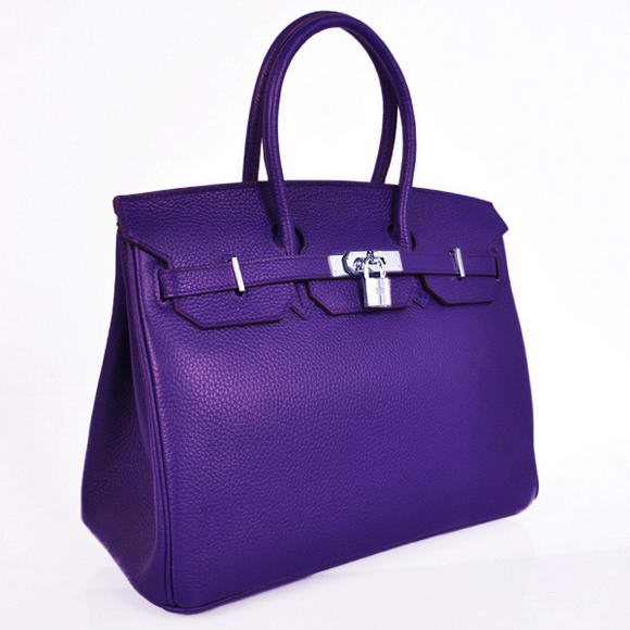 Hermes Birkin 35CM Tote Bags Granulate Calf Leather H35 Iris Purple Silver