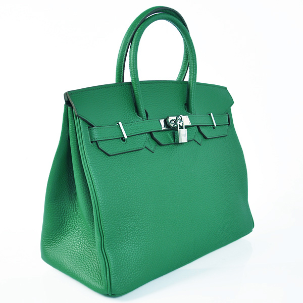 Hermes Birkin 35CM clemence leather in Dark green with Silver hardware