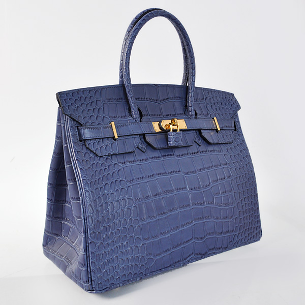 Hermes Birkin 35CM Blue Crocodile stripes leather(Gold)