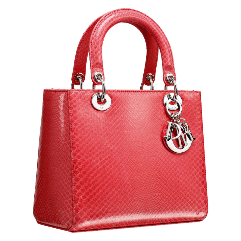 Glossy light-coral python 'Lady Dior' bag