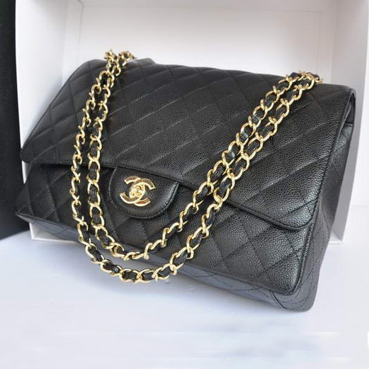 Chanel A47600 Black Original Caviar Leather Jumbo Flap Bag Gold