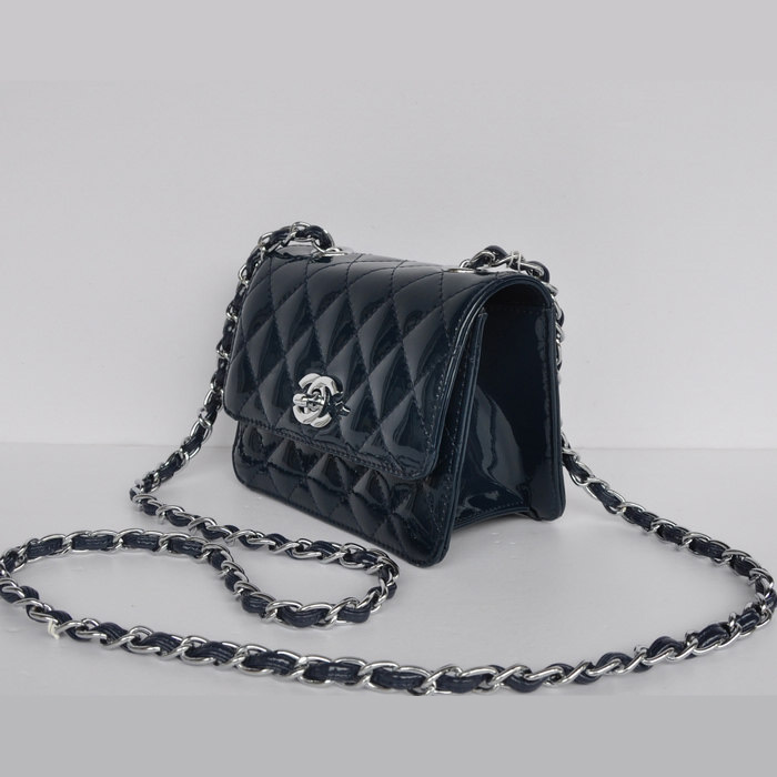 Chanel Classic Micro Flap Bag 1118 Royal blue Patent leather Silver Hardware