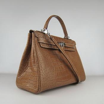 Hermes 32CM Light Coffee Crocodile Stripe(silver)