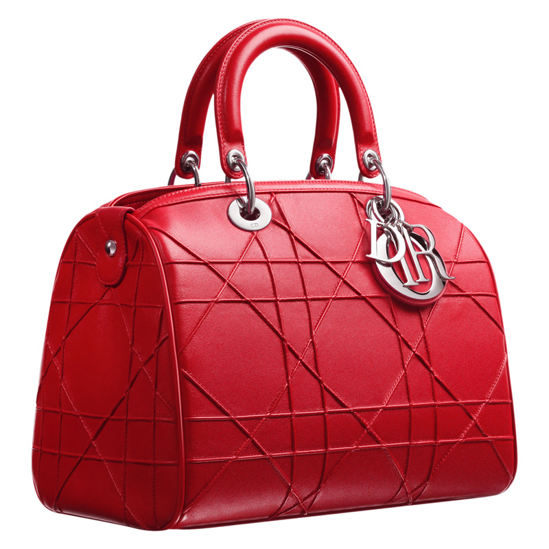 Small crimson red leather 'Dior Granville' polochon bag