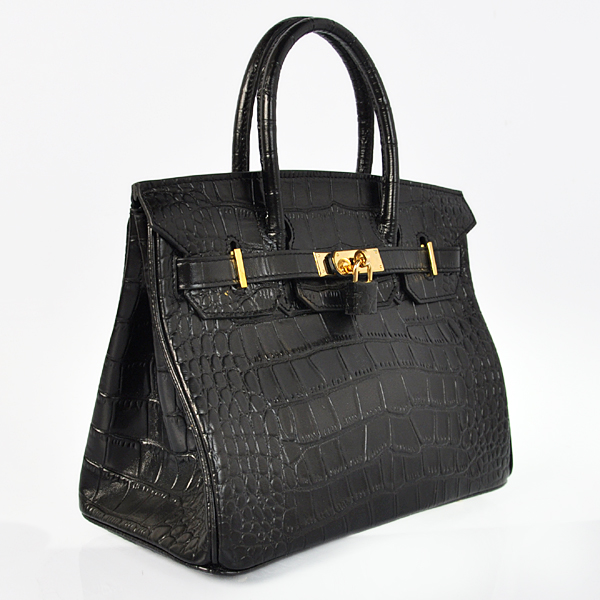 Hermes Birkin 30CM Crocodile stripes leather in Black with Gold hardware