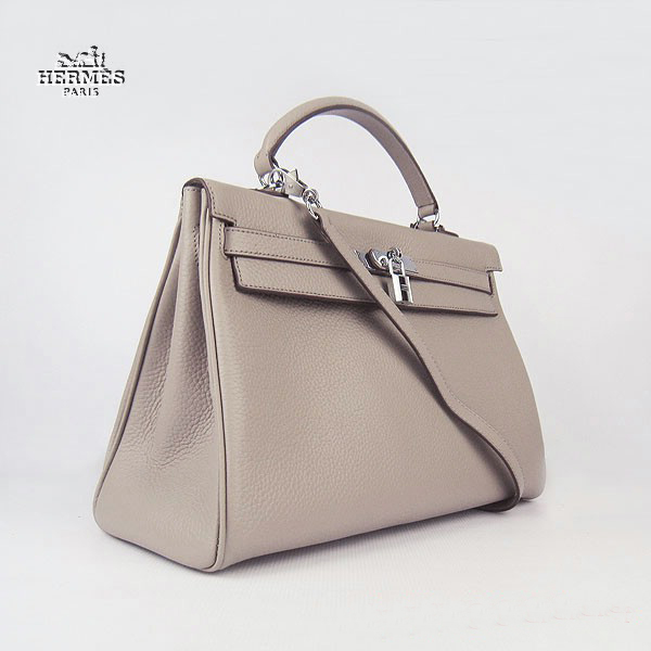 Hermes Kelly 35cm Togo Leather Bag Grey 6308 Silver Hardware