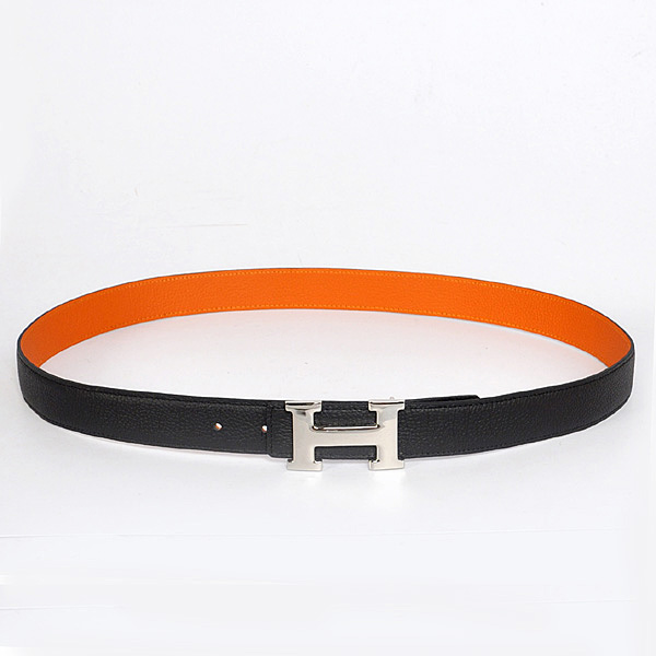 Hermes belt leather in black/Orange with H Silver Buckle