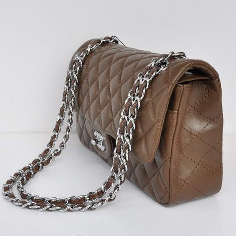 Chanel Brown Sheepskin Leather Flap Bag Silver Hardware