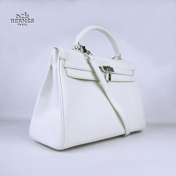 Hermes Kelly 35cm Togo Leather Bag White 6308 Silver Hardware