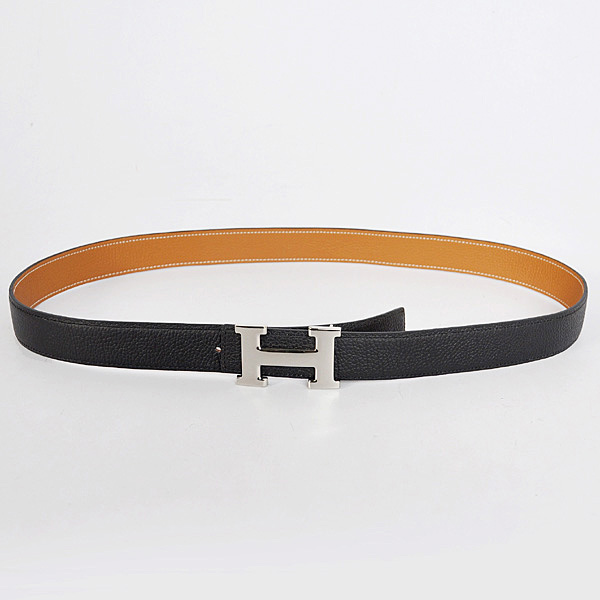 Hermes belt leather in Black/Camel with H Silver Buckle