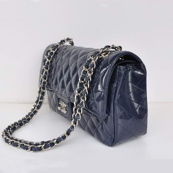 Chanel Royalblue Patent Leather Flap Bag Silver Hardware