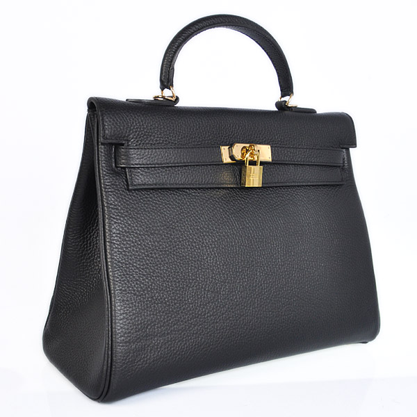 Hermes kelly 35CM Black clemence leather(Gold)