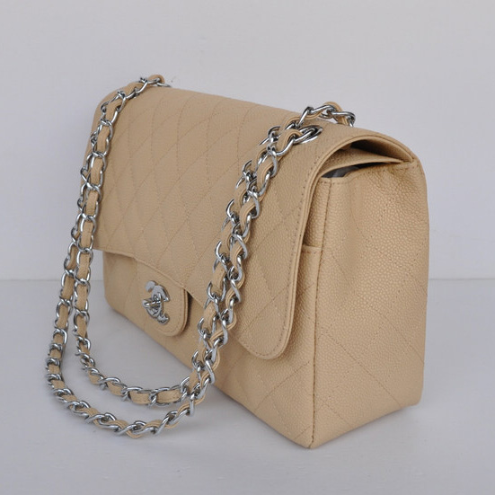 Chanel Jumbo Quilted Classic Cannage Patterns Flap Bag A58600 Apricot Silver