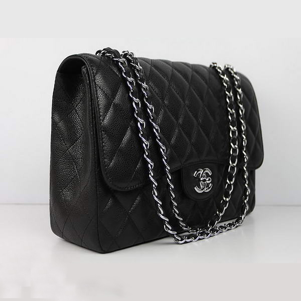 Chanel Caviar Leather Large Flap Bag A36070 Black Silver