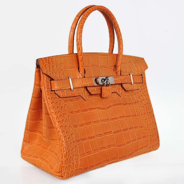 Hermes Birkin 30CM Crocodile stripes leather in Orange with Silver hardware