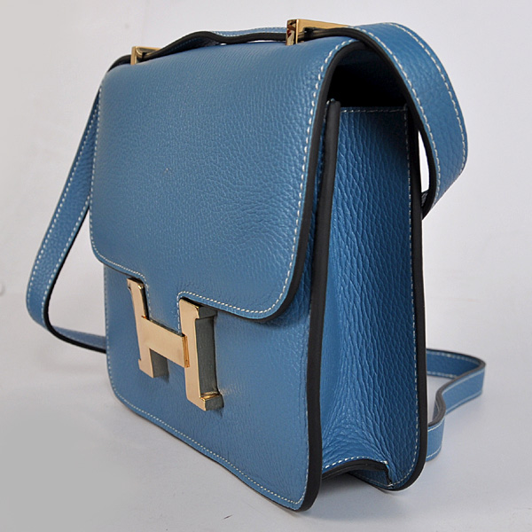 Hermes Constance Bag clemence leather in Medium Blue with Gold hardware