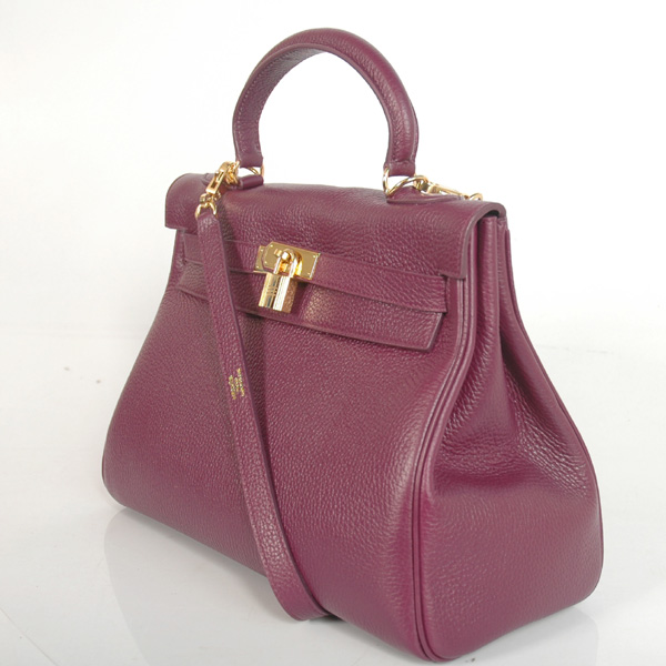 Hermes Kelly 32CM clemence leather in Purple with Gold hardware