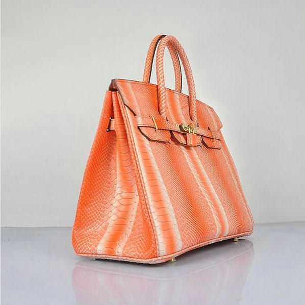 Hermes Birkin 35CM Orange Snake Leather Tote Bag Gold