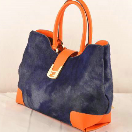 Fendi 2jours Horsehair Tote Bag F2546 Blue