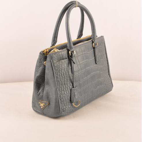 Prada Small Croco Leather Tote Bag Grey