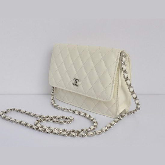 Chanel Flap Bag Lambskin Leather A33814 White Silver