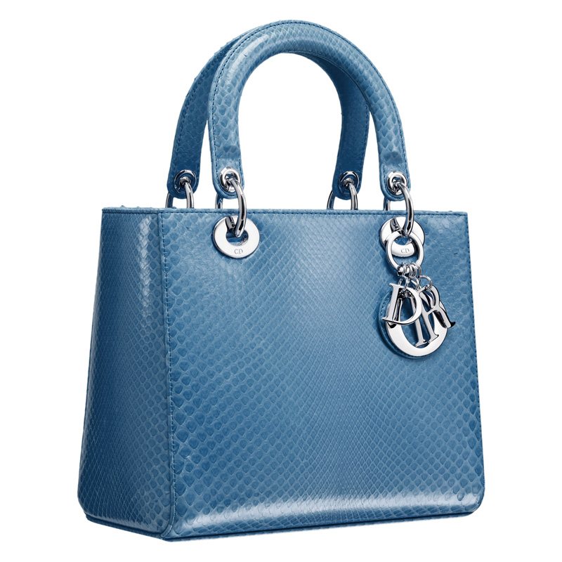 Glossy mykonos blue python 'Lady Dior' bag