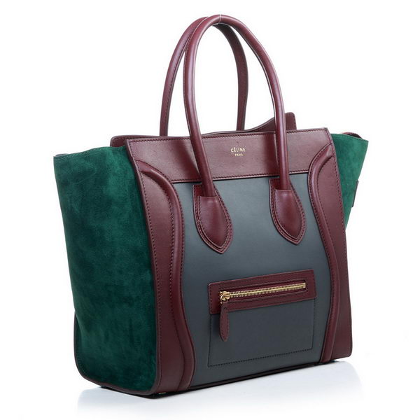 Celine Luggage Mini Boston Bags Original Suede&Calf Leather Green&Wine