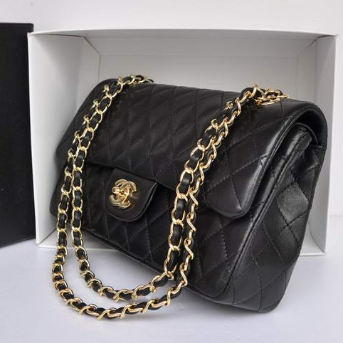 Chanel A1112 Flap Bag Original Leather Black Gold