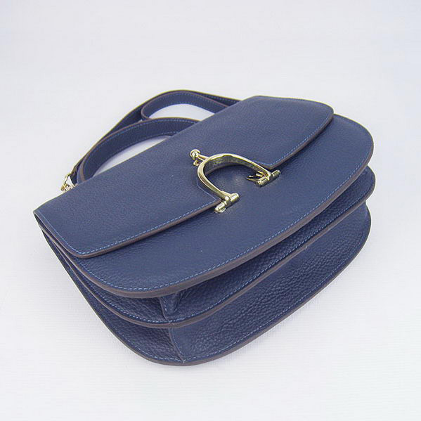 Hermes Stirrup Shoulder Bag Royalblue Calfskin Gold