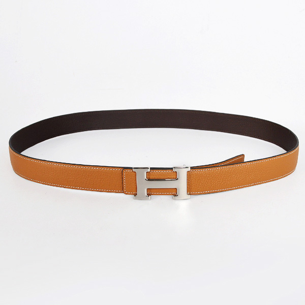 Hermes belt leather in Camel/Dark Brown with H Silver Buckle