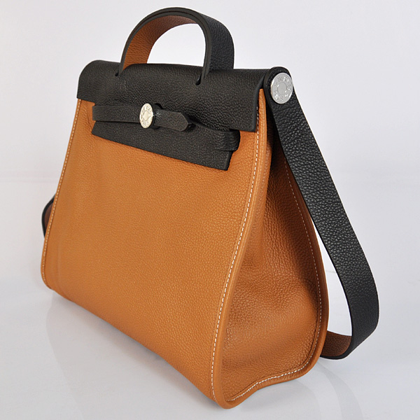 2012 New Hermes HerBag 31CM Togo leather Bag 9051 Black/Camel