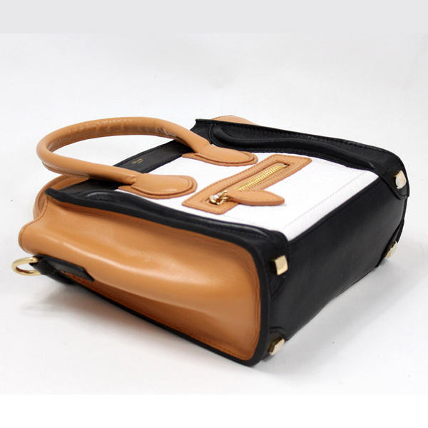 Celine Luggage small Fashion Bag Black Apricot White