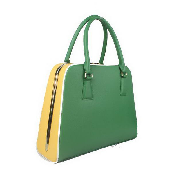 Prada Saffiano Leather Medium Tote Bag BL5018 Green&Yellow