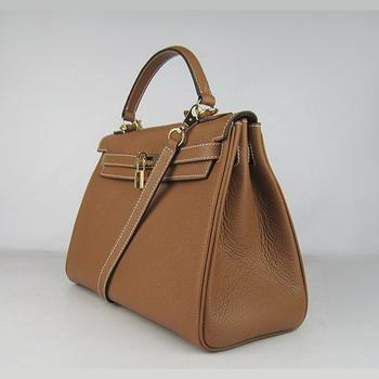 Hermes Kelly Handbags 32CM Light Coffee(gold)